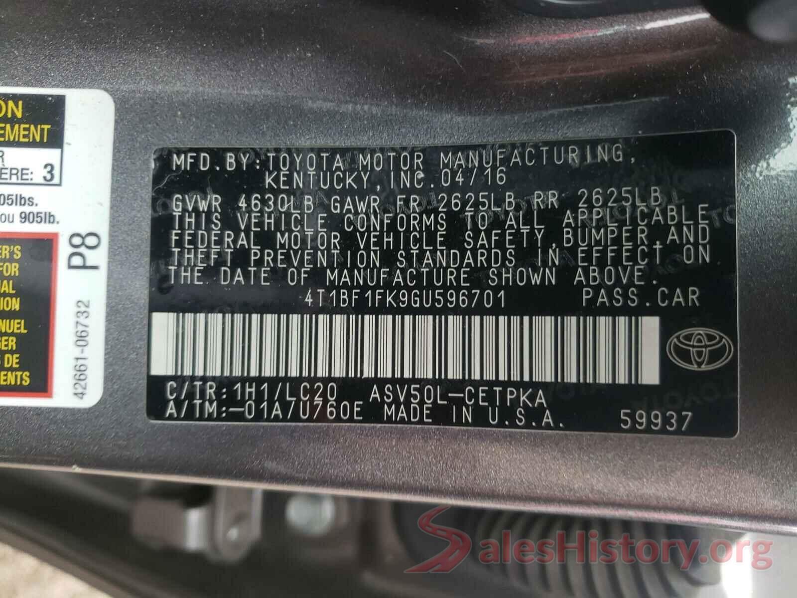 4T1BF1FK9GU596701 2016 TOYOTA CAMRY