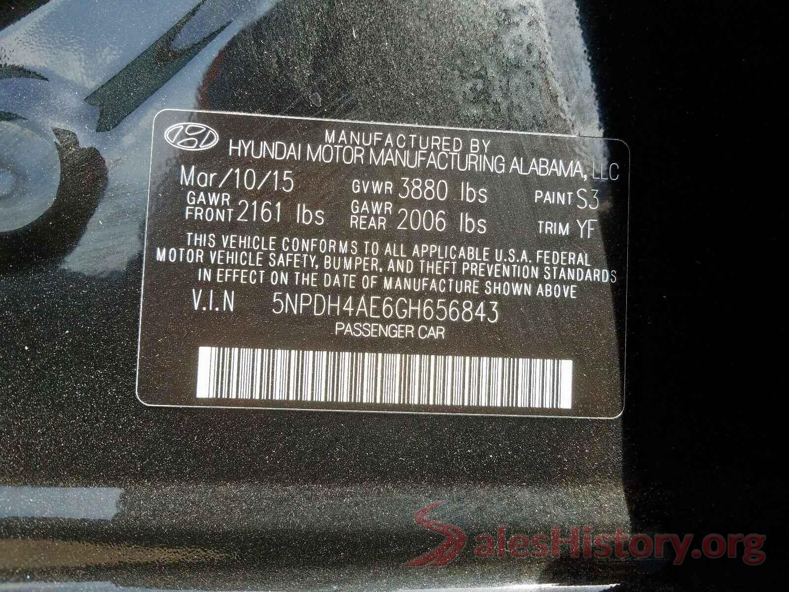 5NPDH4AE6GH656843 2016 HYUNDAI ELANTRA