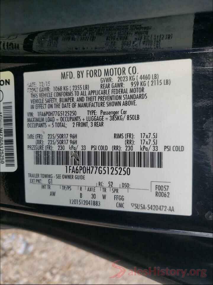 1FA6P0H77G5125250 2016 FORD FUSION