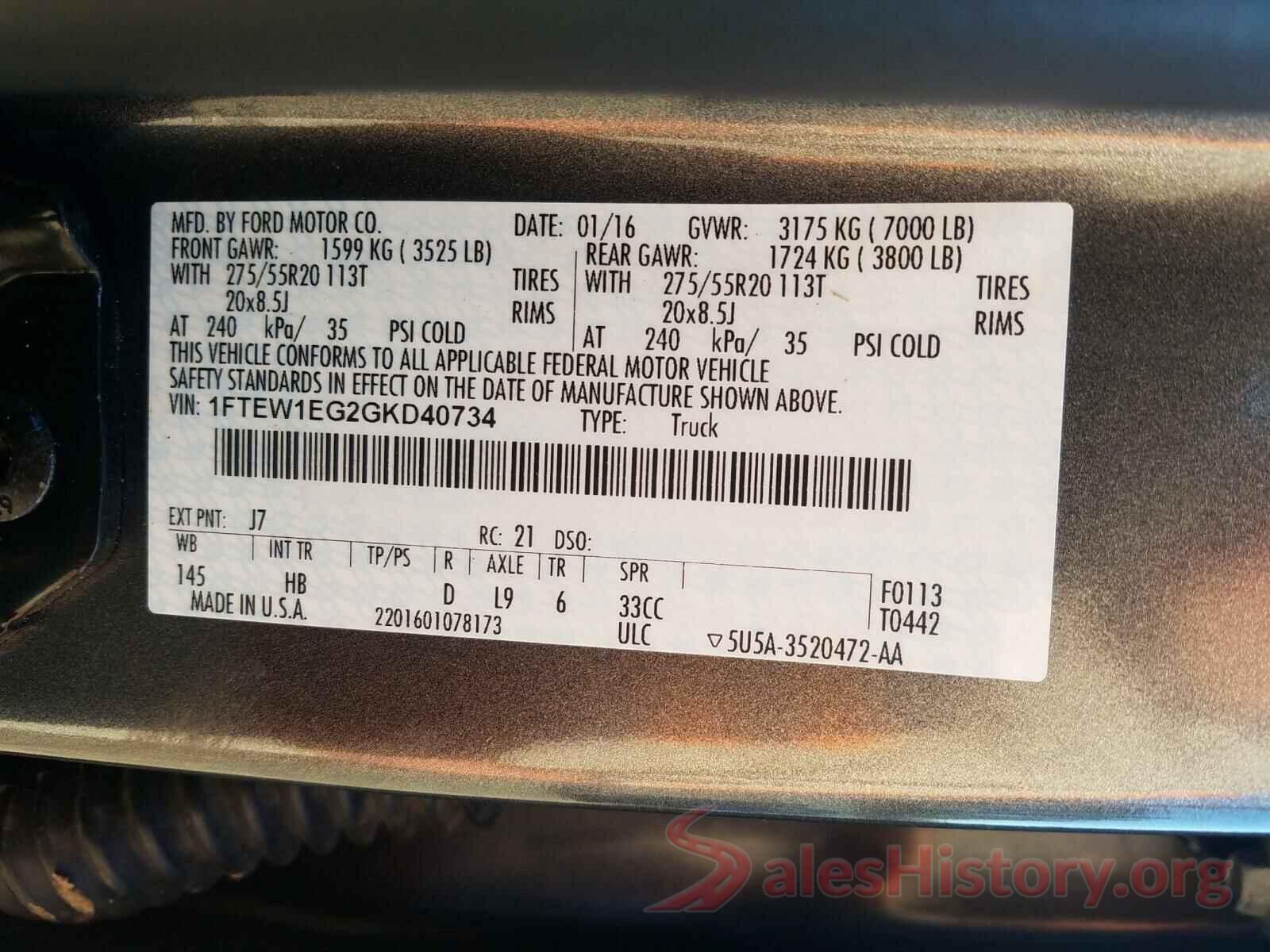 1FTEW1EG2GKD40734 2016 FORD F150