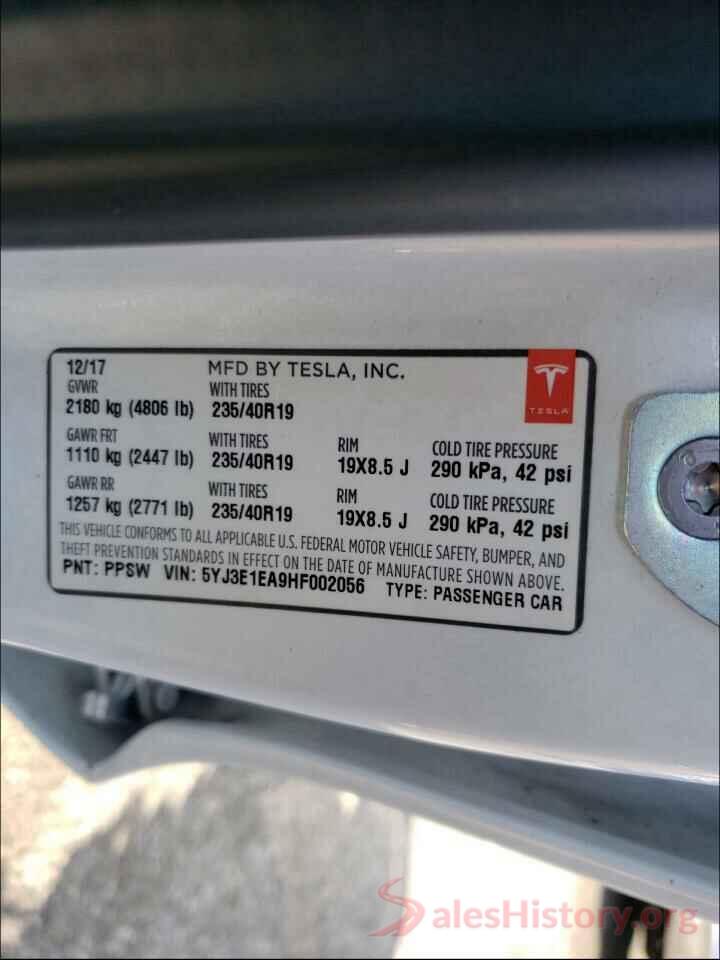 5YJ3E1EA9HF002056 2017 TESLA MODEL 3