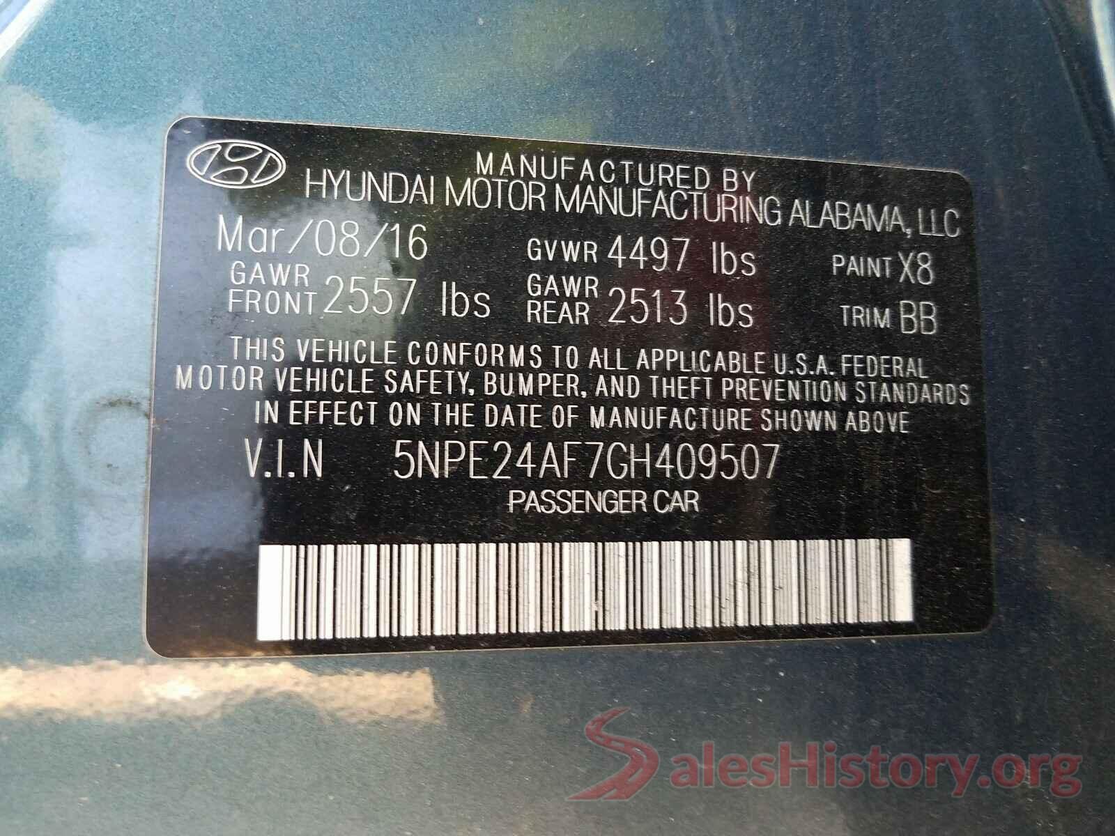 5NPE24AF7GH409507 2016 HYUNDAI SONATA