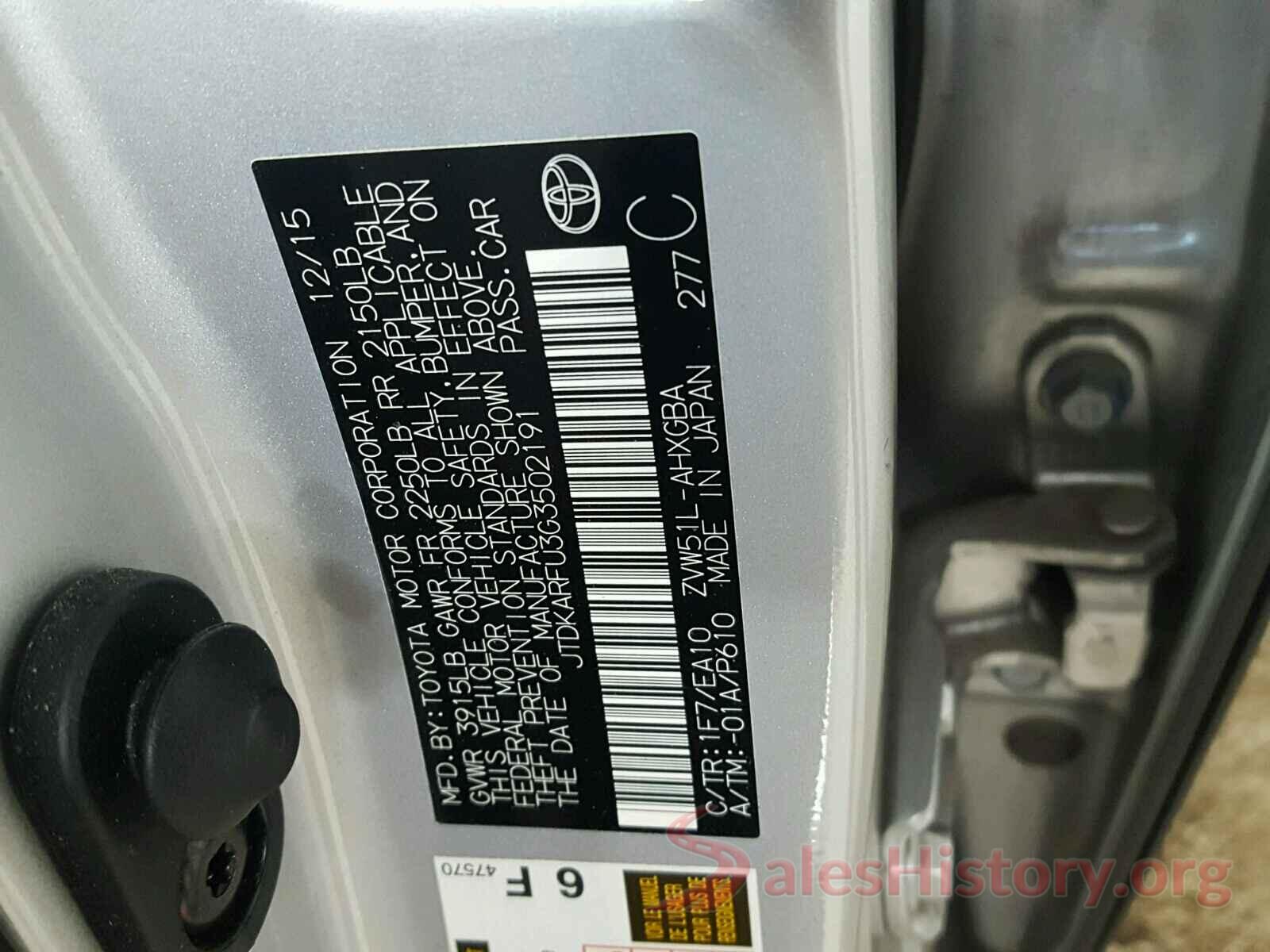 JTDKARFU3G3502191 2016 TOYOTA PRIUS