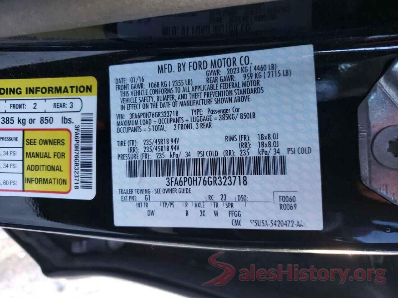 3FA6P0H76GR323718 2016 FORD FUSION