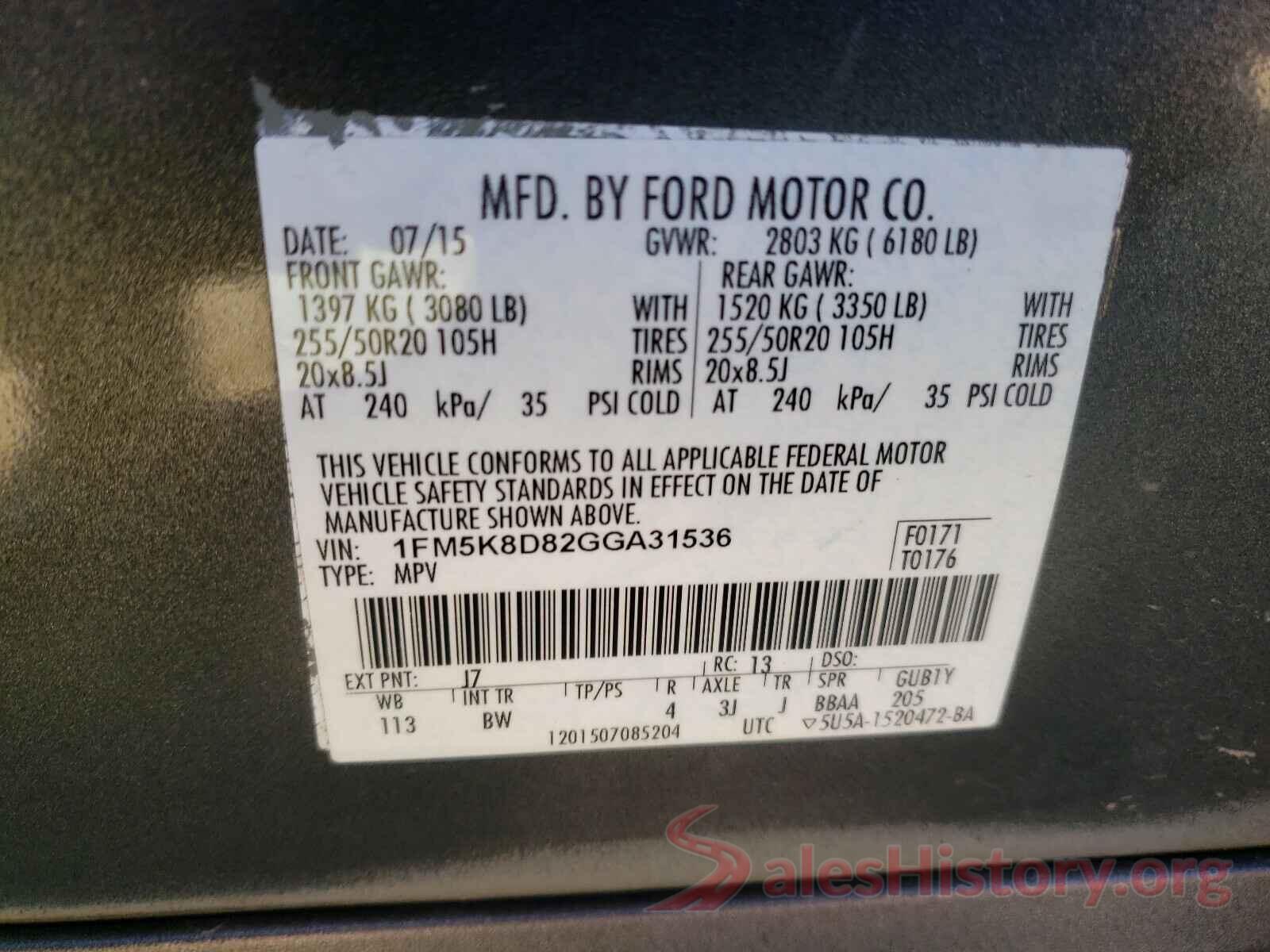 1FM5K8D82GGA31536 2016 FORD EXPLORER