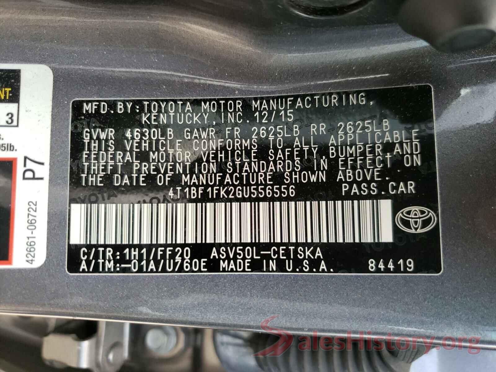 4T1BF1FK2GU556556 2016 TOYOTA CAMRY