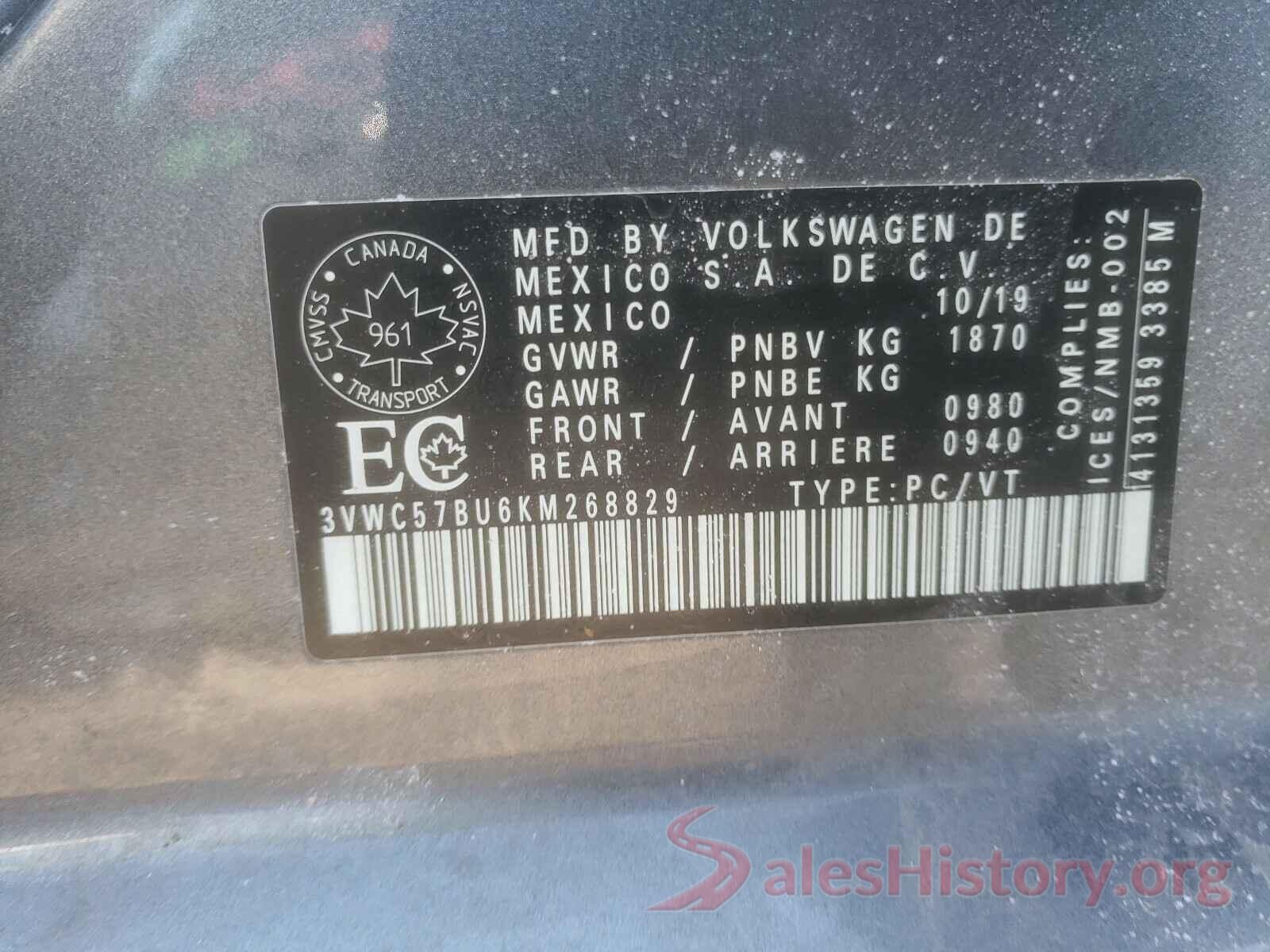 3VWC57BU6KM268829 2019 VOLKSWAGEN JETTA