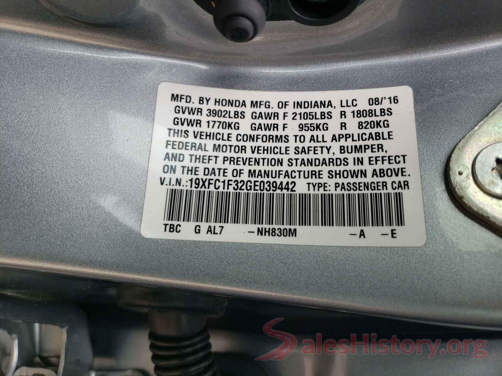 19XFC1F32GE039442 2016 HONDA CIVIC