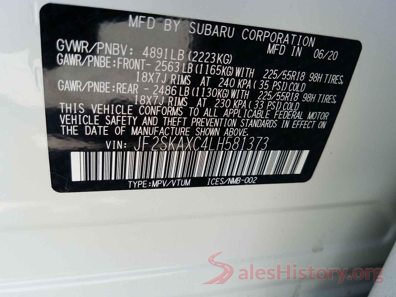 JF2SKAXC4LH581373 2020 SUBARU FORESTER