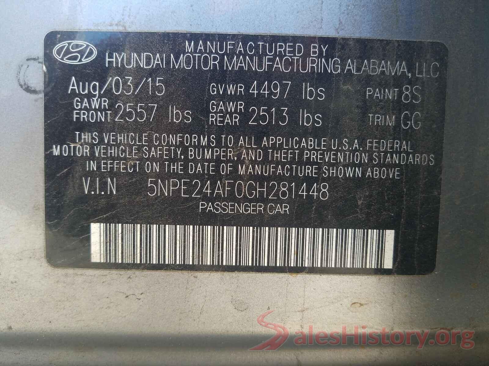 5NPE24AF0GH281448 2016 HYUNDAI SONATA