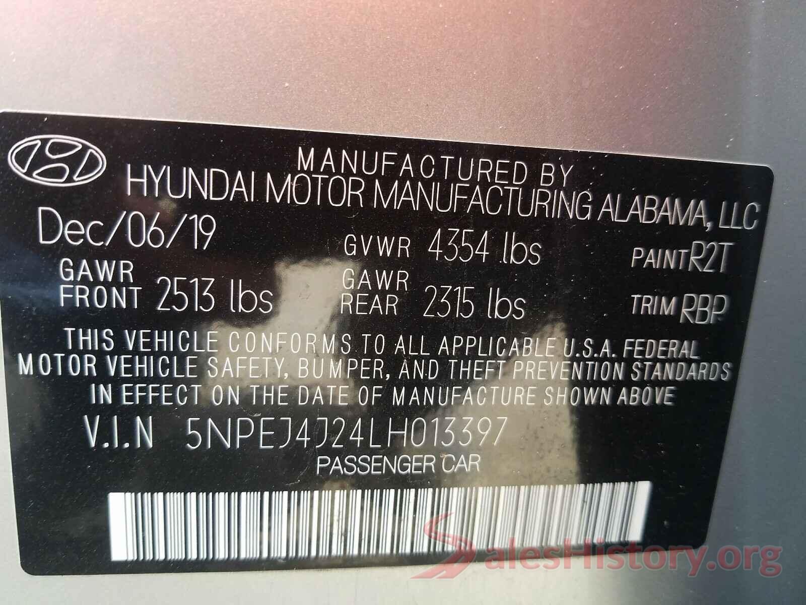 5NPEJ4J24LH013397 2020 HYUNDAI SONATA