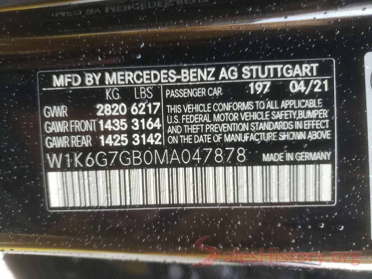 W1K6G7GB0MA047878 2021 MERCEDES-BENZ S-CLASS