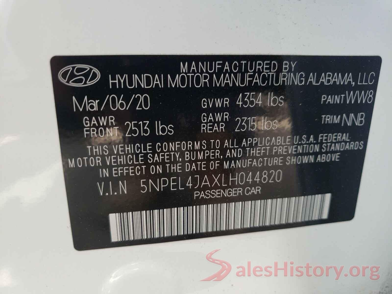 5NPEL4JAXLH044820 2020 HYUNDAI SONATA