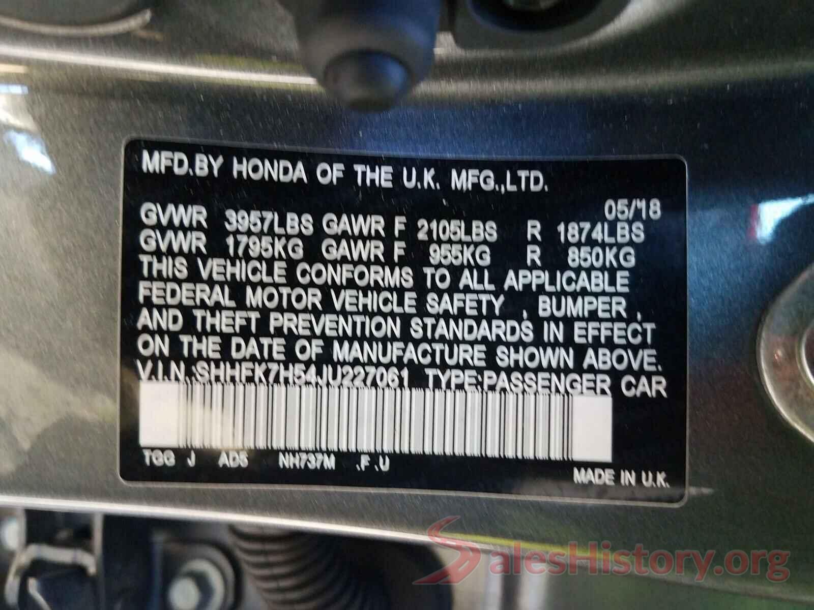 SHHFK7H54JU227061 2018 HONDA CIVIC