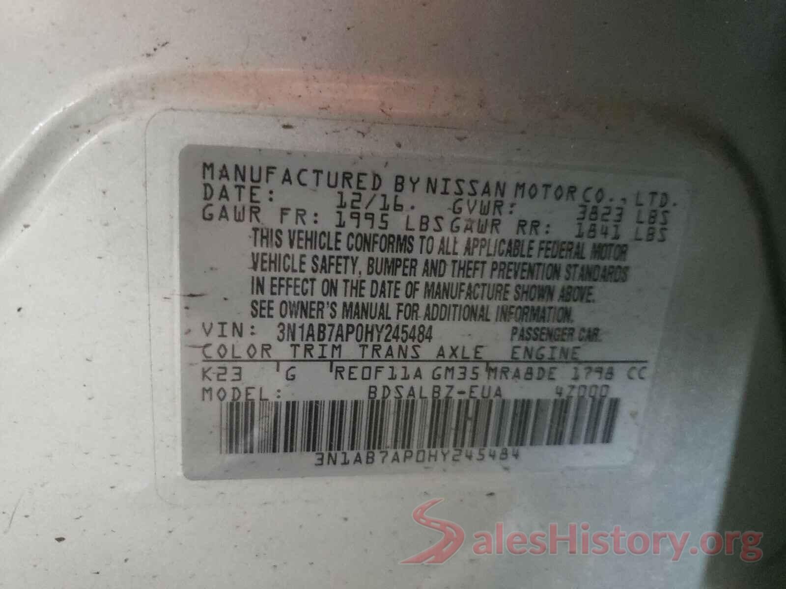 3N1AB7AP0HY245484 2017 NISSAN SENTRA