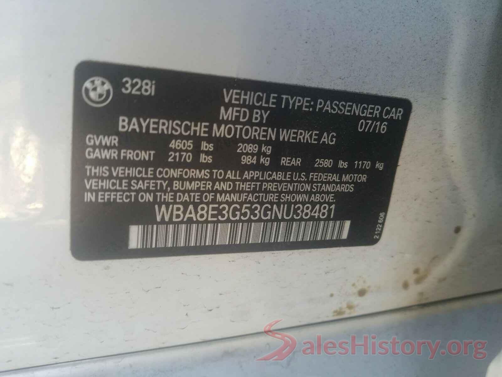 WBA8E3G53GNU38481 2016 BMW 3 SERIES