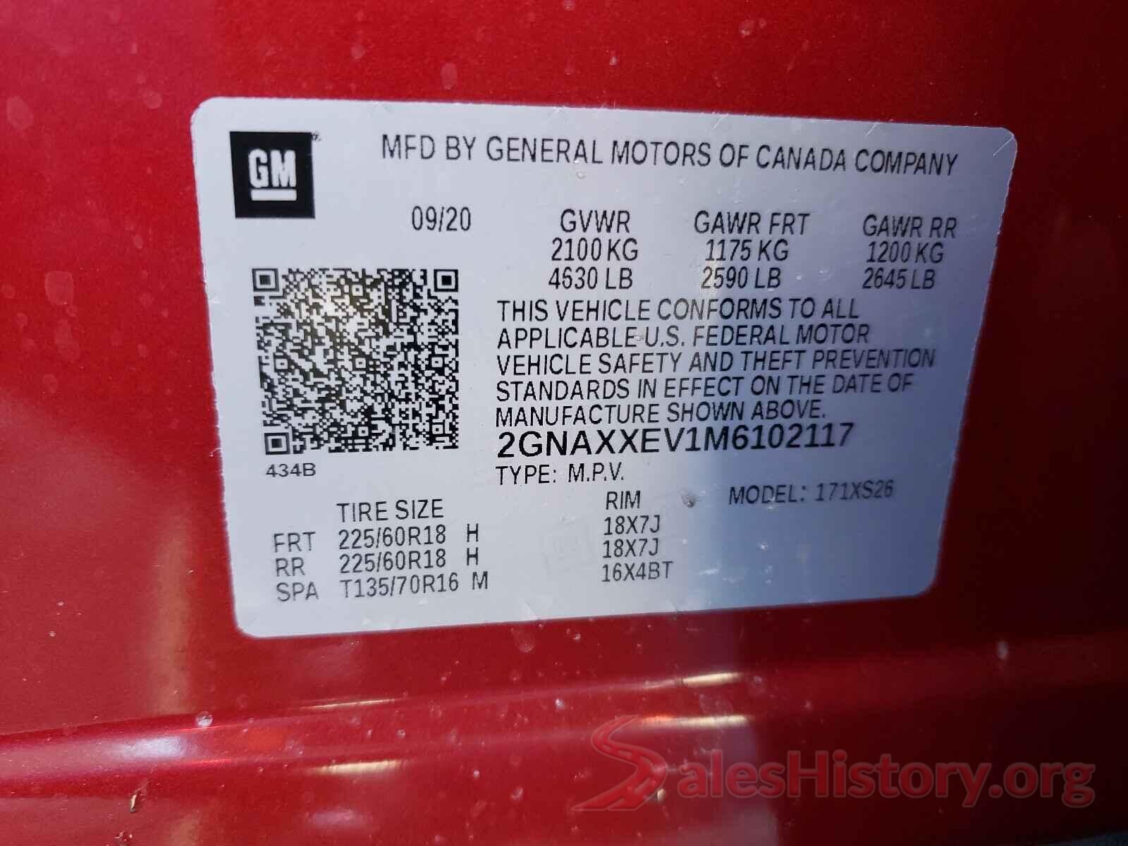 2GNAXXEV1M6102117 2021 CHEVROLET EQUINOX