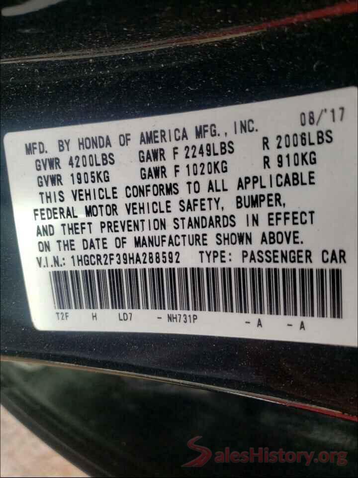 1HGCR2F39HA288592 2017 HONDA ACCORD