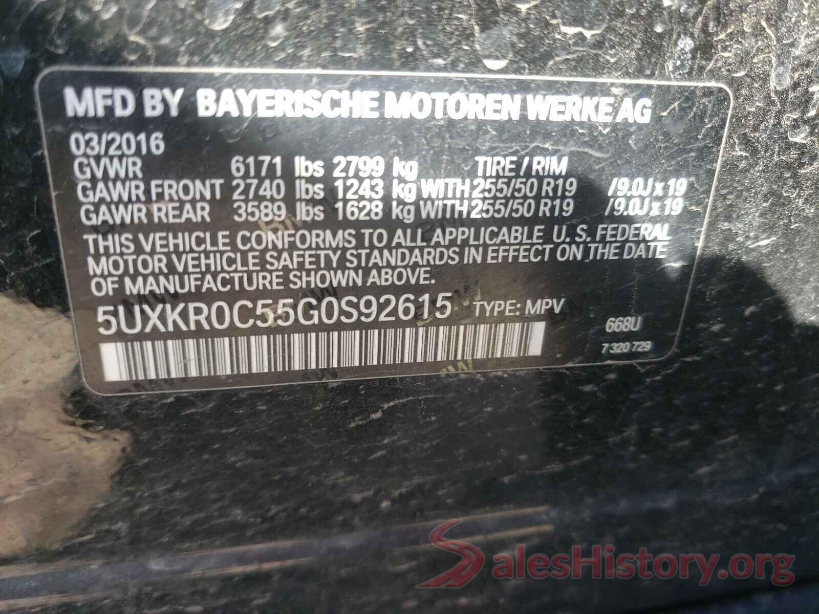 5UXKR0C55G0S92615 2016 BMW X5