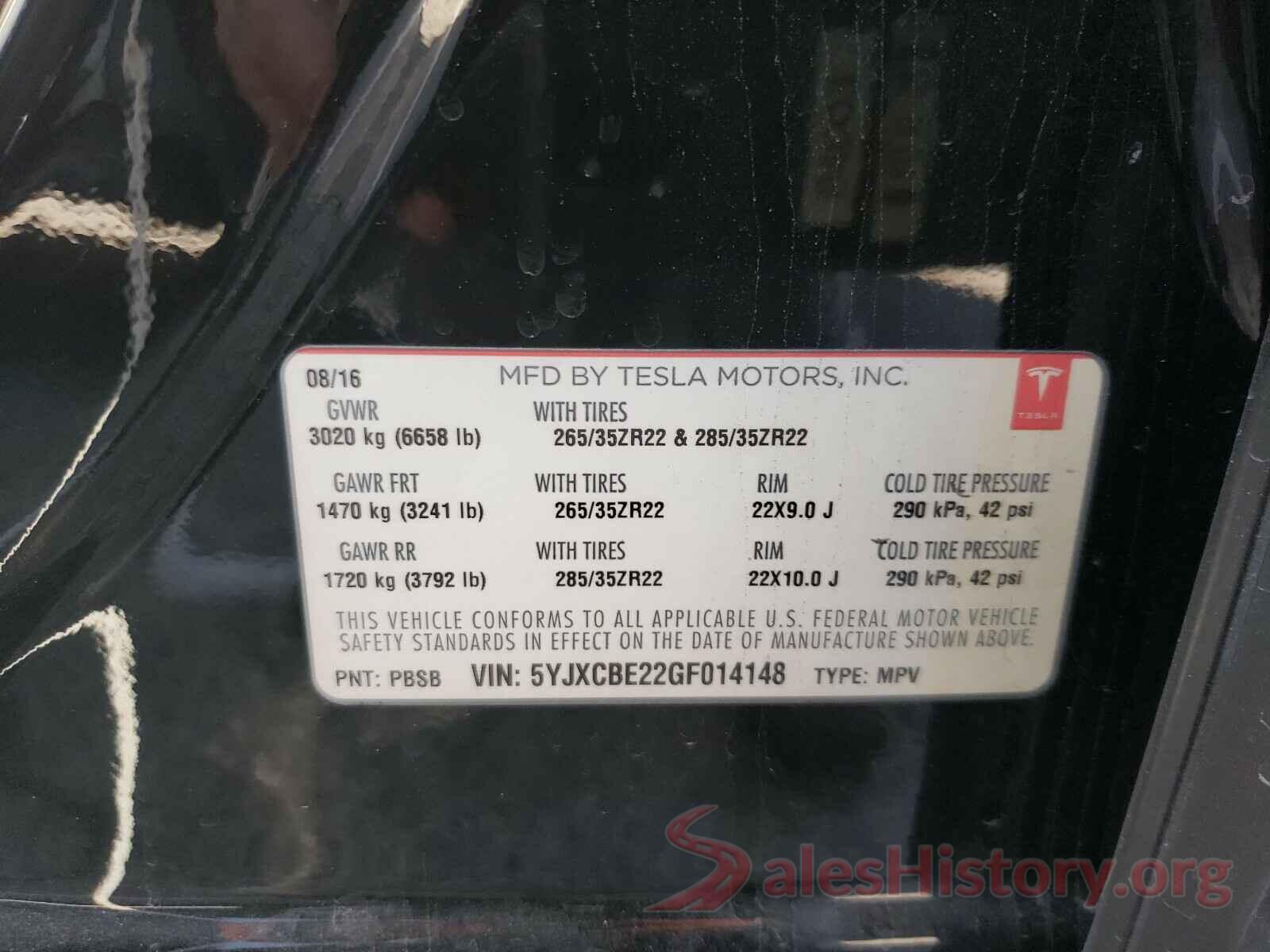 5YJXCBE22GF014148 2016 TESLA MODEL X