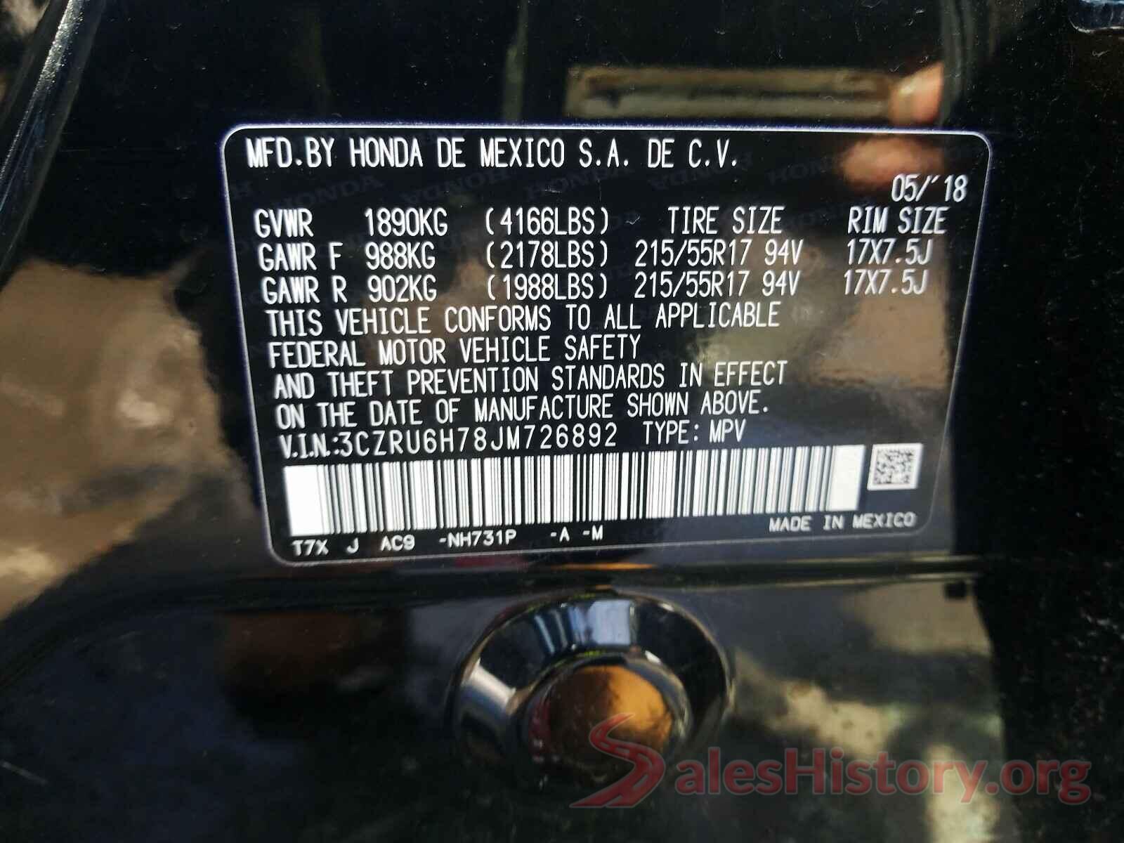 3CZRU6H78JM726892 2018 HONDA HR-V