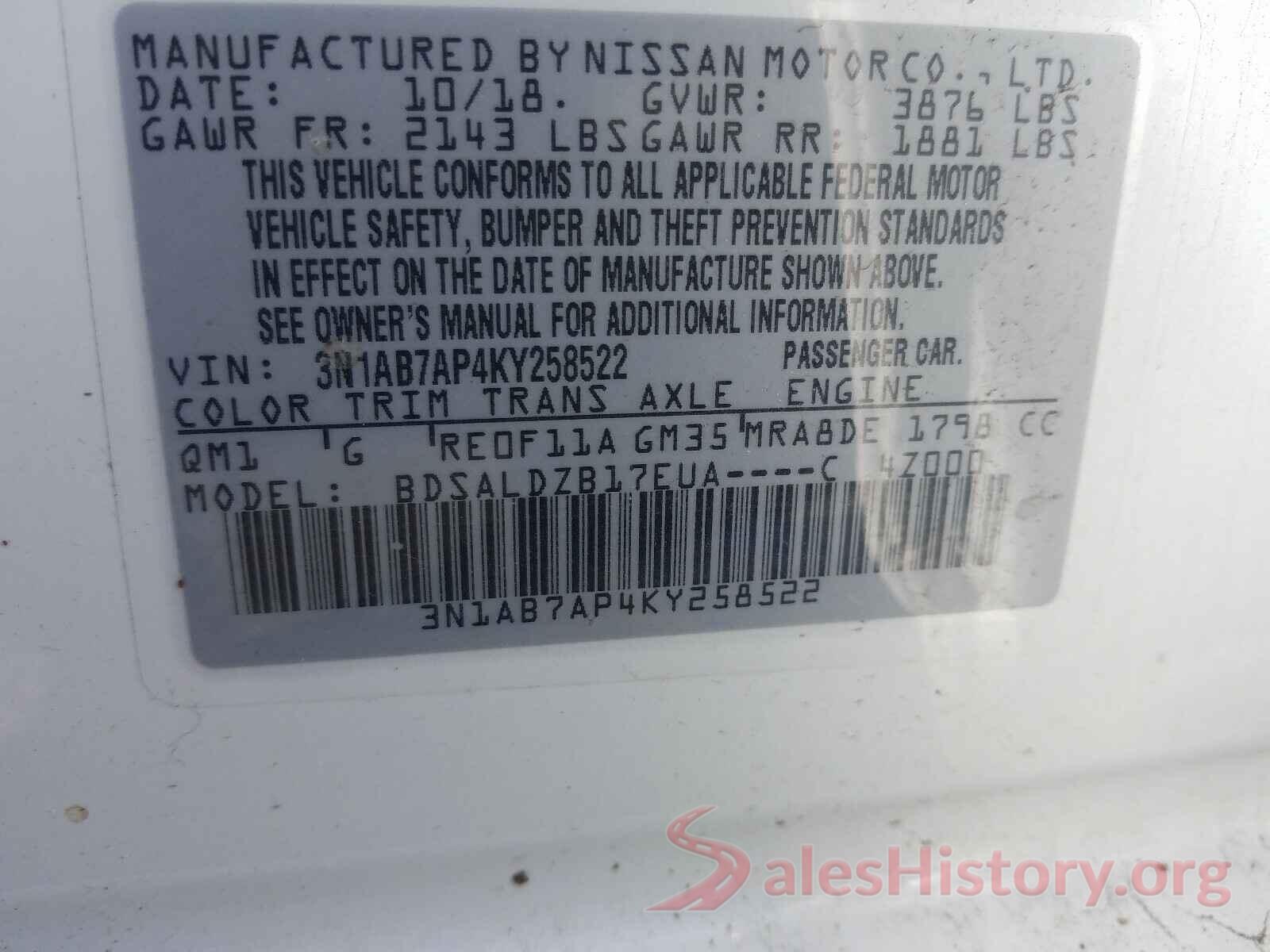 3N1AB7AP4KY258522 2019 NISSAN SENTRA