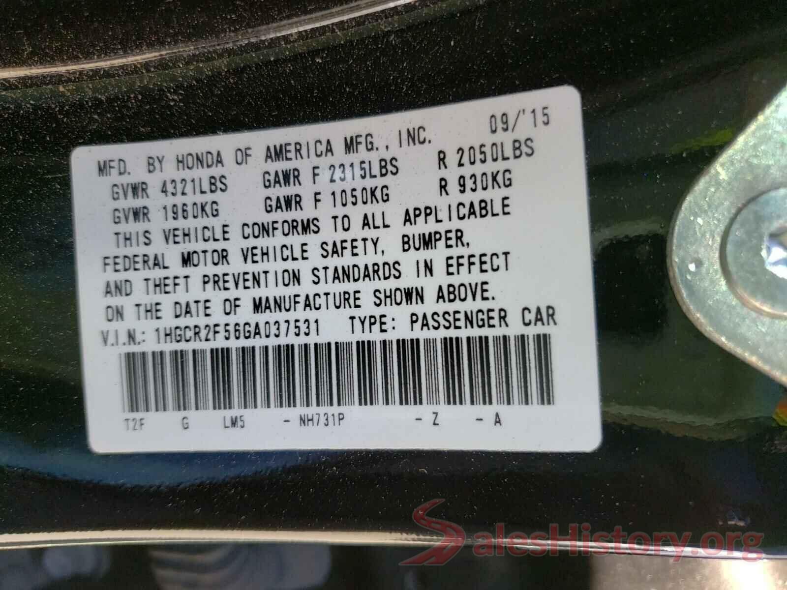 1HGCR2F56GA037531 2016 HONDA ACCORD