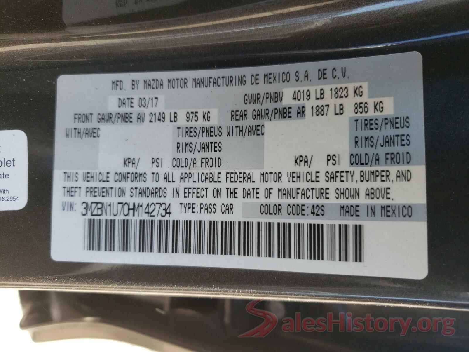 3MZBN1U70HM142734 2017 MAZDA 3