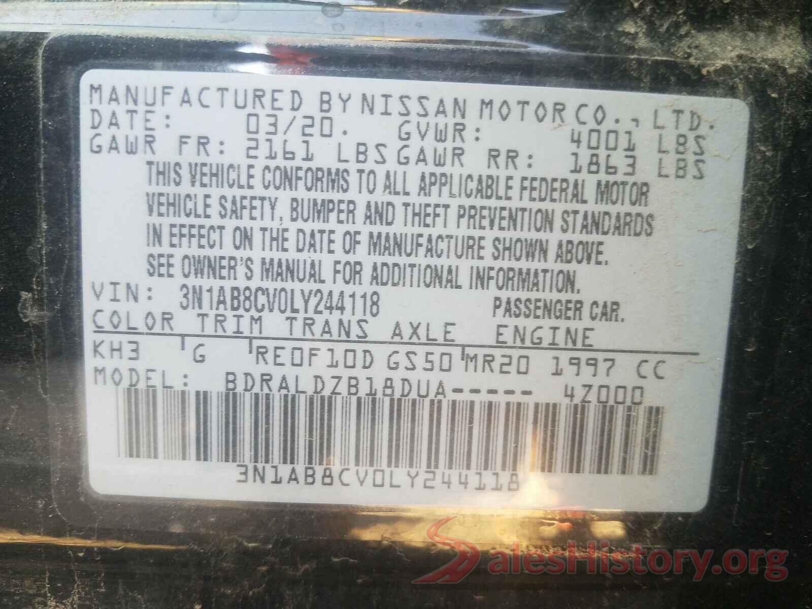 3N1AB8CV0LY244118 2020 NISSAN SENTRA