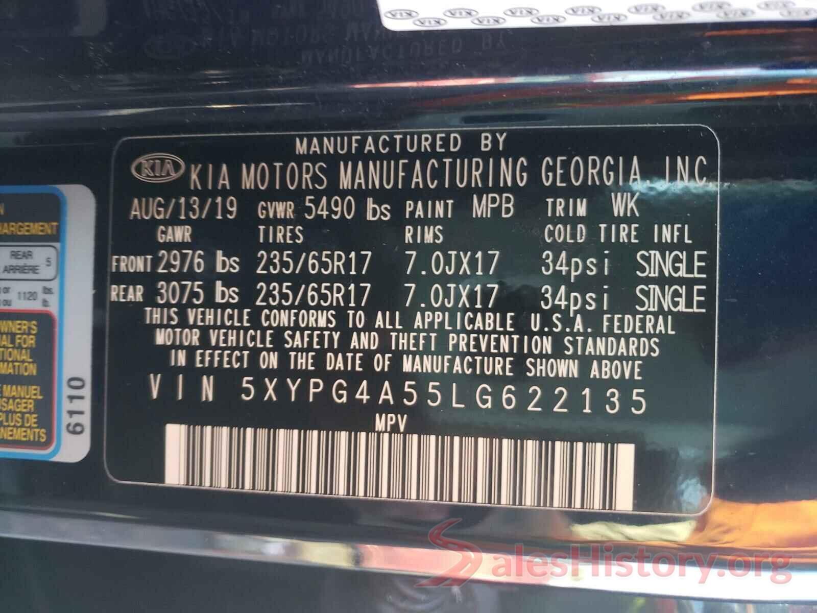 5XYPG4A55LG622135 2020 KIA SORENTO