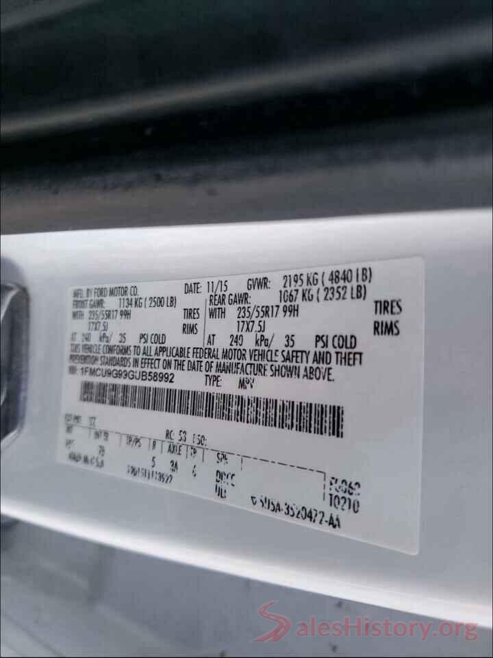 1FMCU9G99GUB58992 2016 FORD ESCAPE