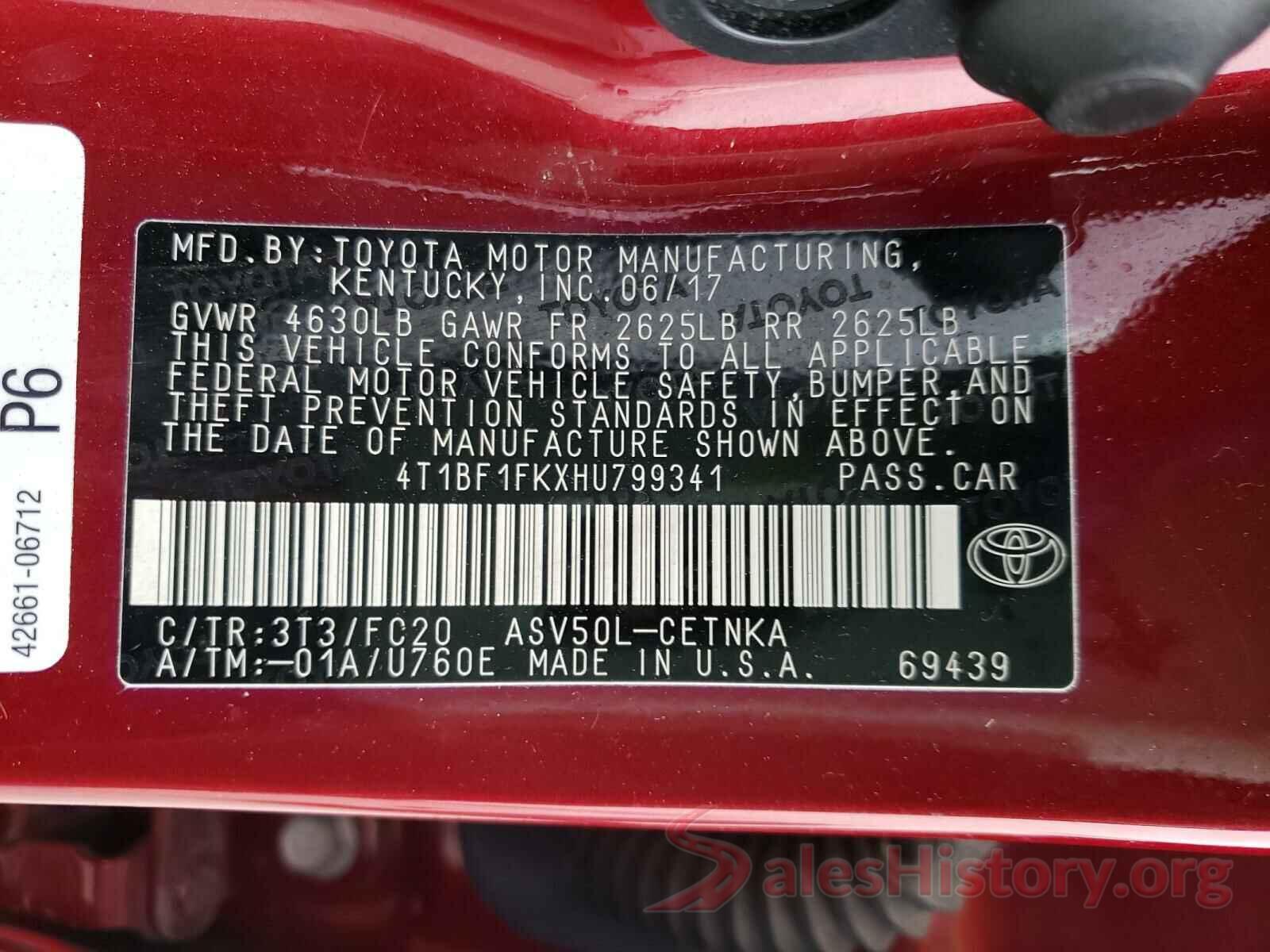 4T1BF1FKXHU799341 2017 TOYOTA CAMRY