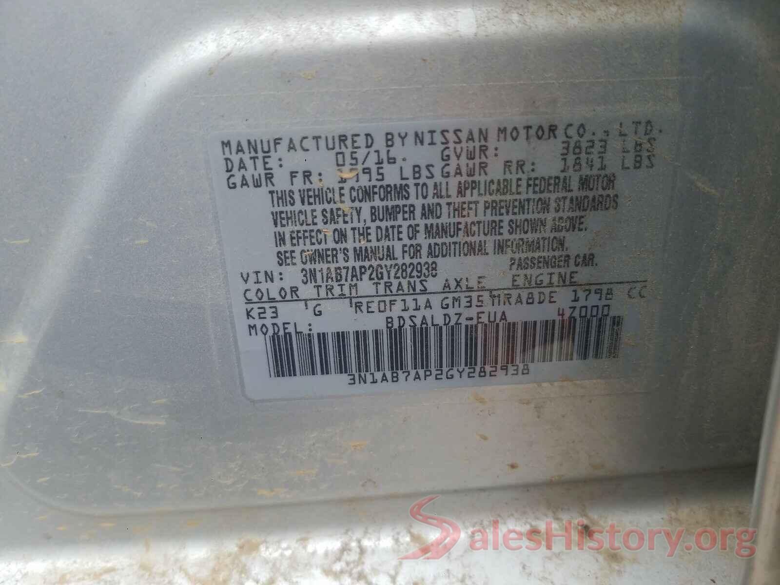 3N1AB7AP2GY282938 2016 NISSAN SENTRA