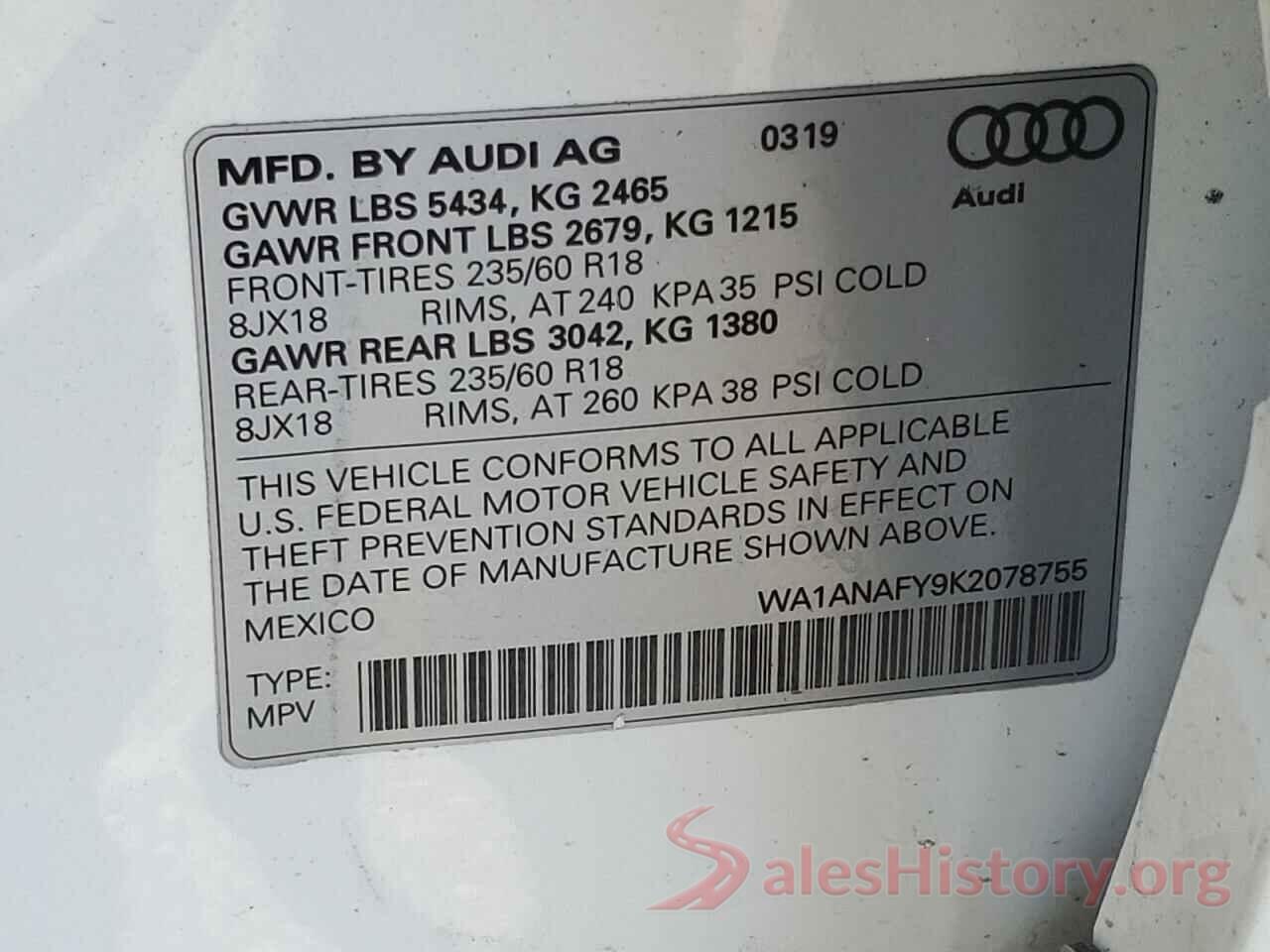 WA1ANAFY9K2078755 2019 AUDI Q5