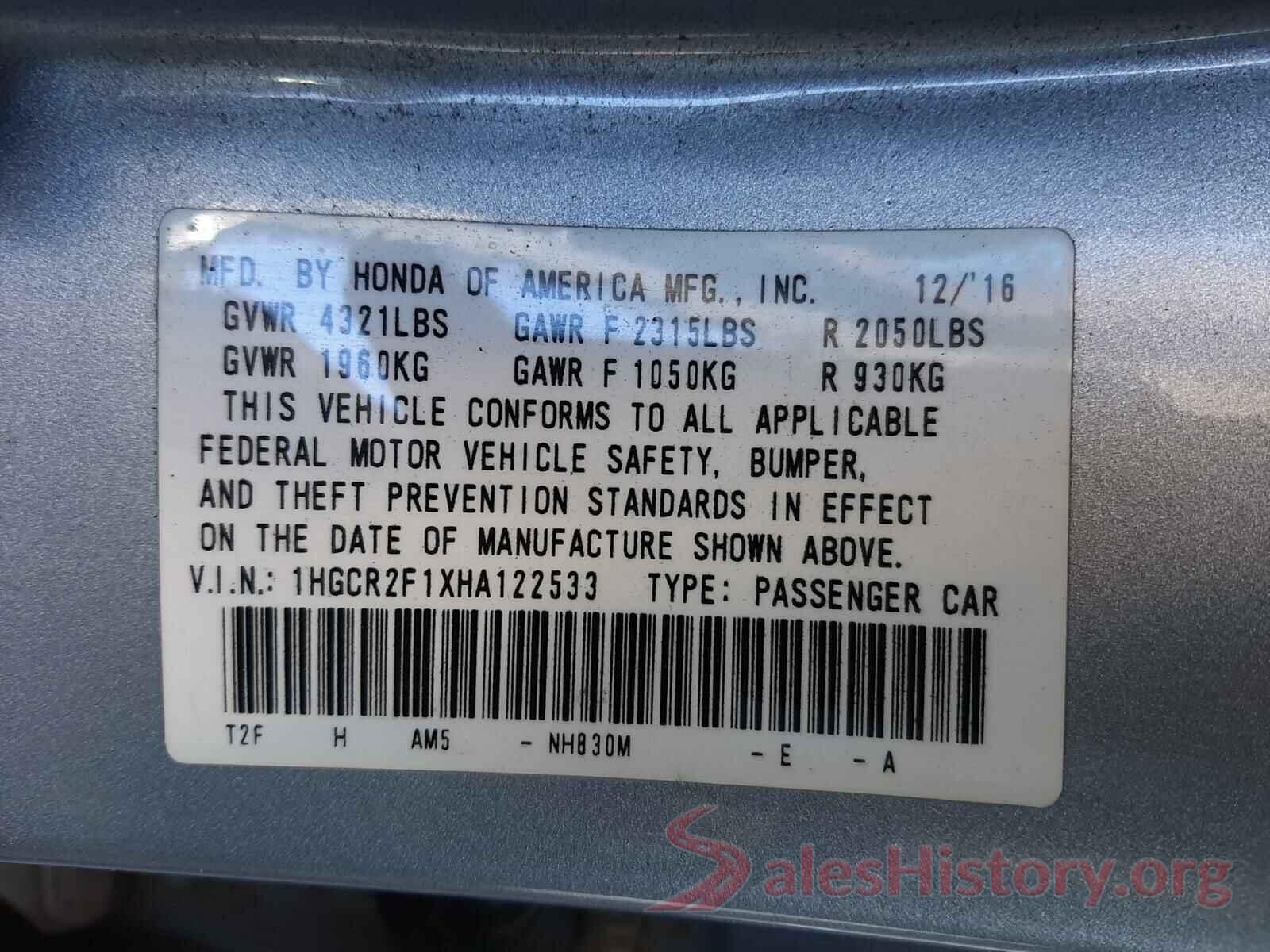 1HGCR2F1XHA122533 2017 HONDA ACCORD