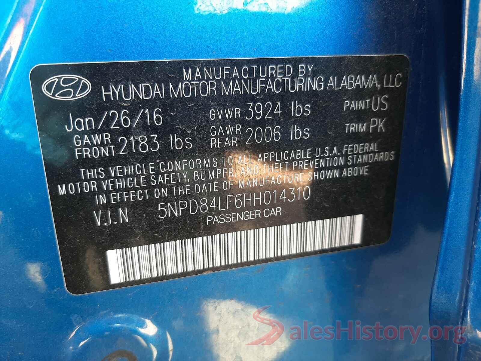 5NPD84LF6HH014310 2017 HYUNDAI ELANTRA