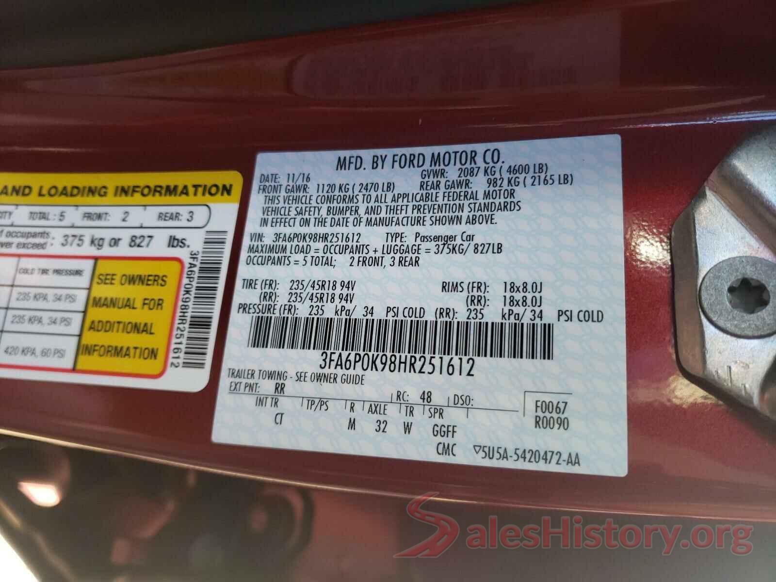 3FA6P0K98HR251612 2017 FORD FUSION