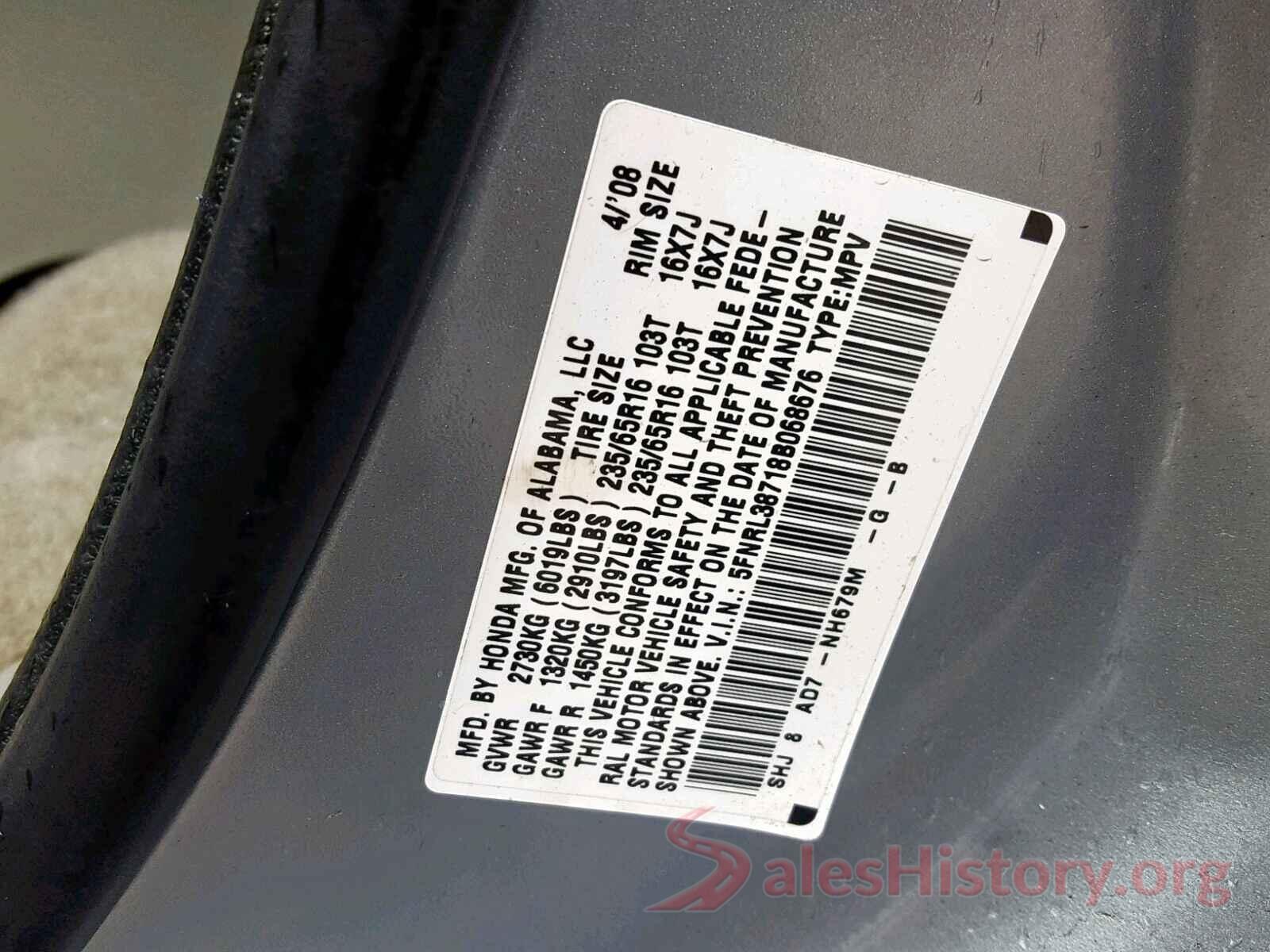 5FNRL38718B068676 2008 HONDA ODYSSEY EX