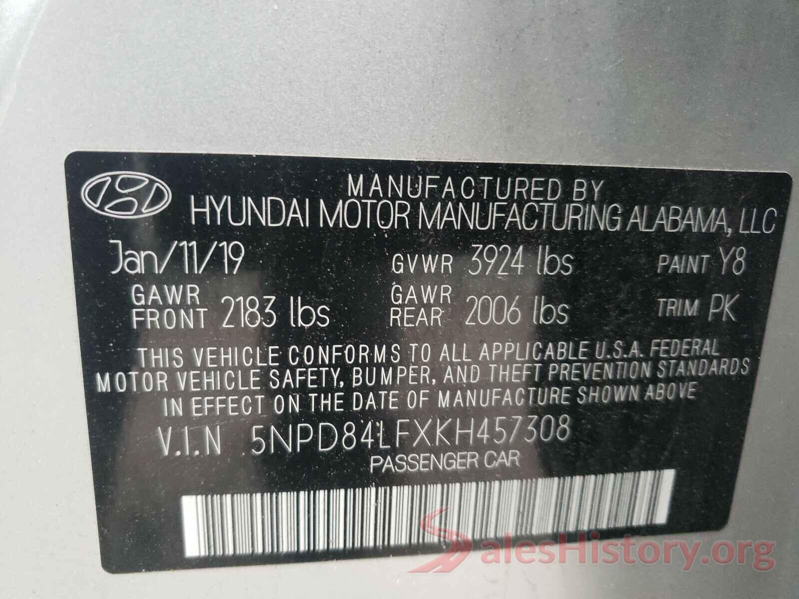 5NPD84LFXKH457308 2019 HYUNDAI ELANTRA