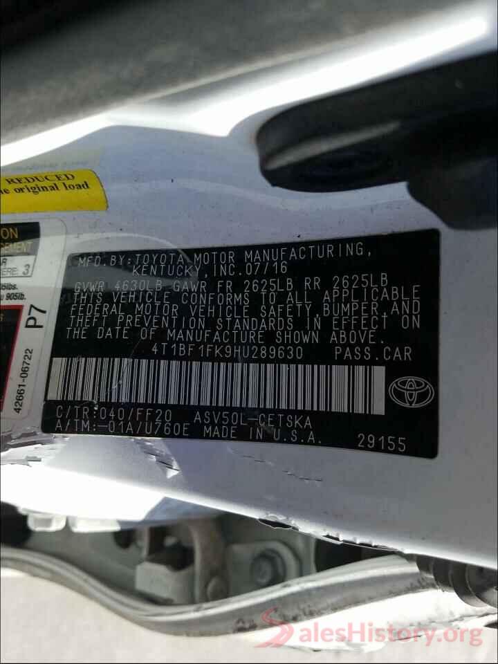 4T1BF1FK9HU289630 2017 TOYOTA CAMRY