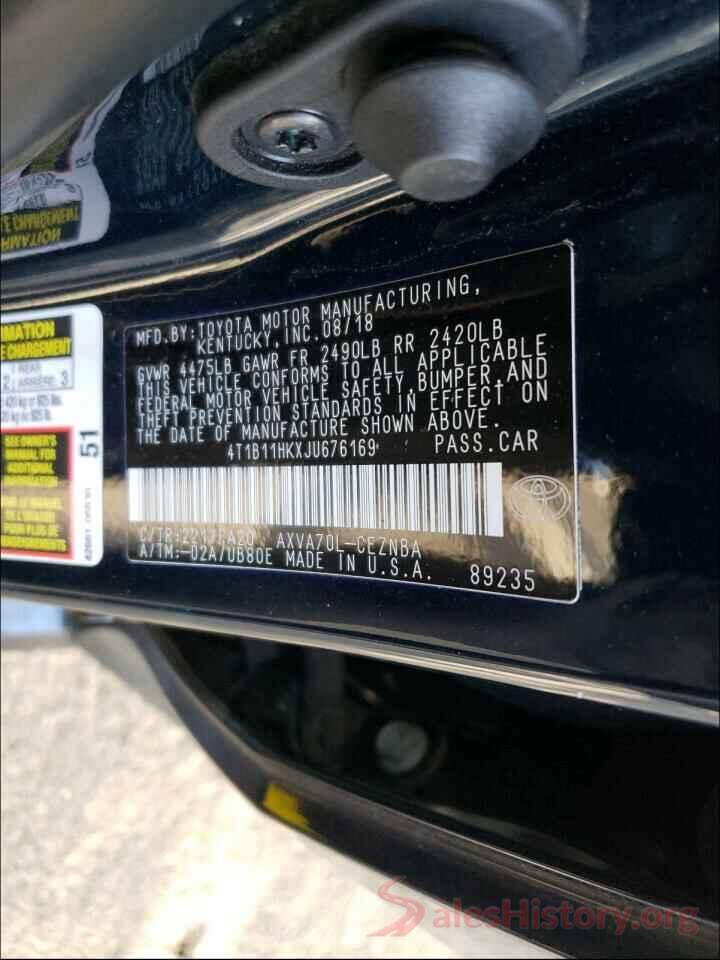 4T1B11HKXJU676169 2018 TOYOTA CAMRY