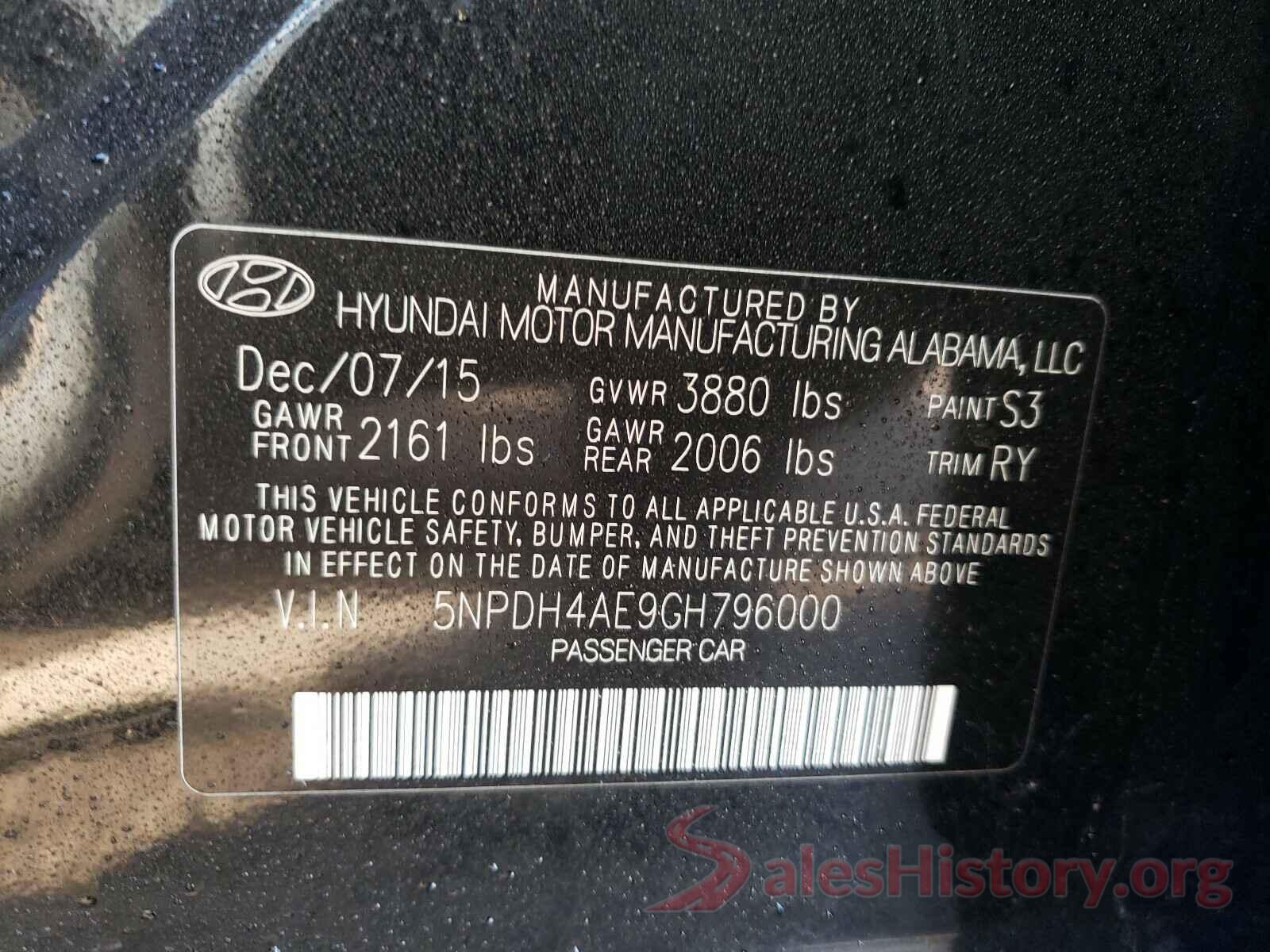 5NPDH4AE9GH796000 2016 HYUNDAI ELANTRA