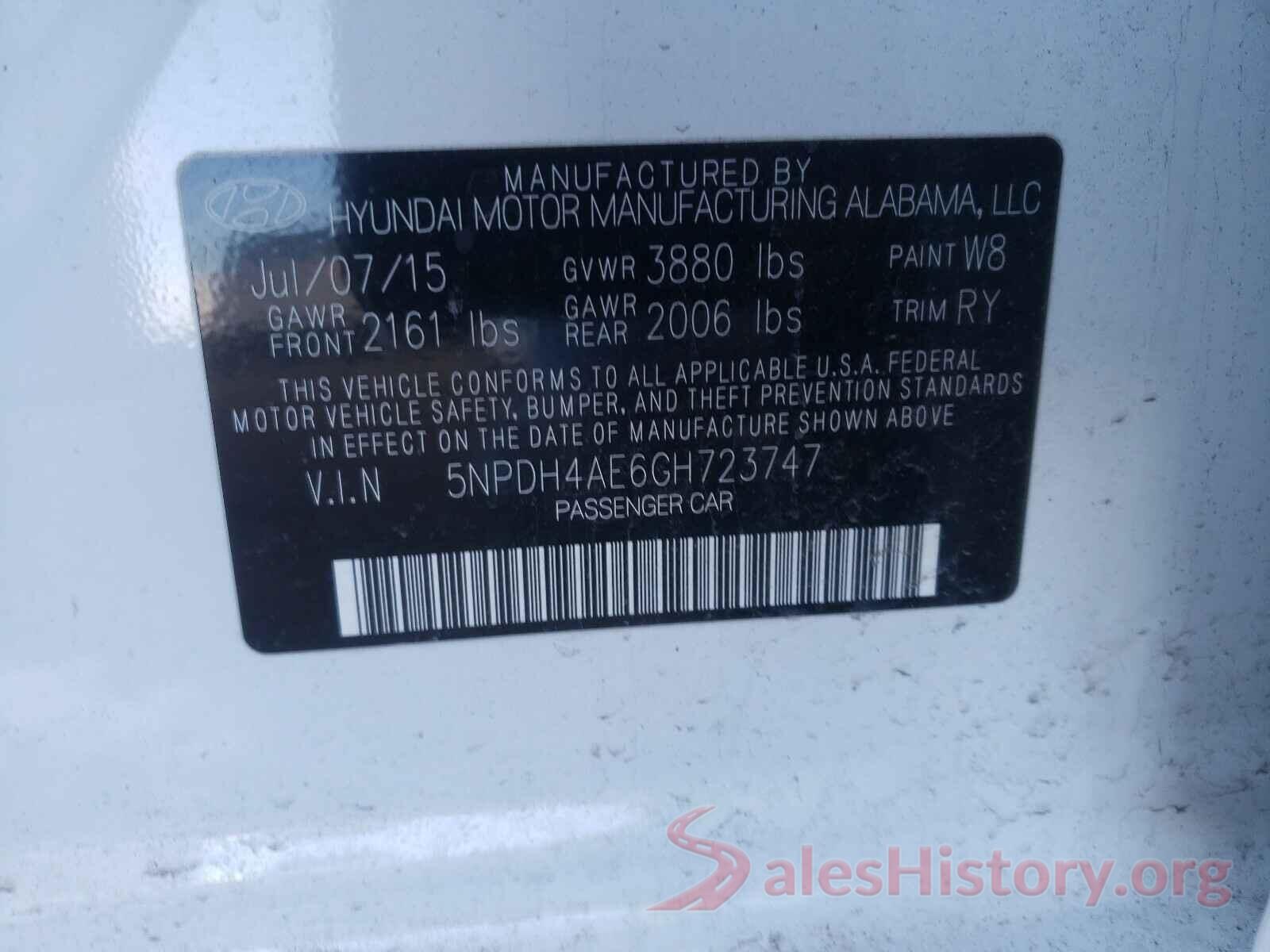 5NPDH4AE6GH723747 2016 HYUNDAI ELANTRA