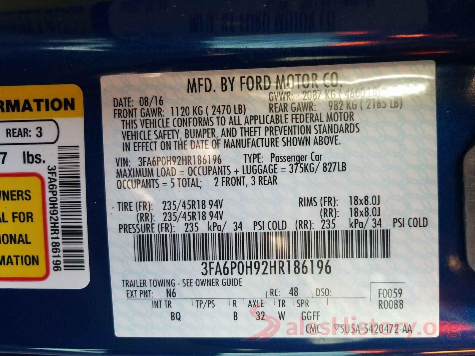 3FA6P0H92HR186196 2017 FORD FUSION