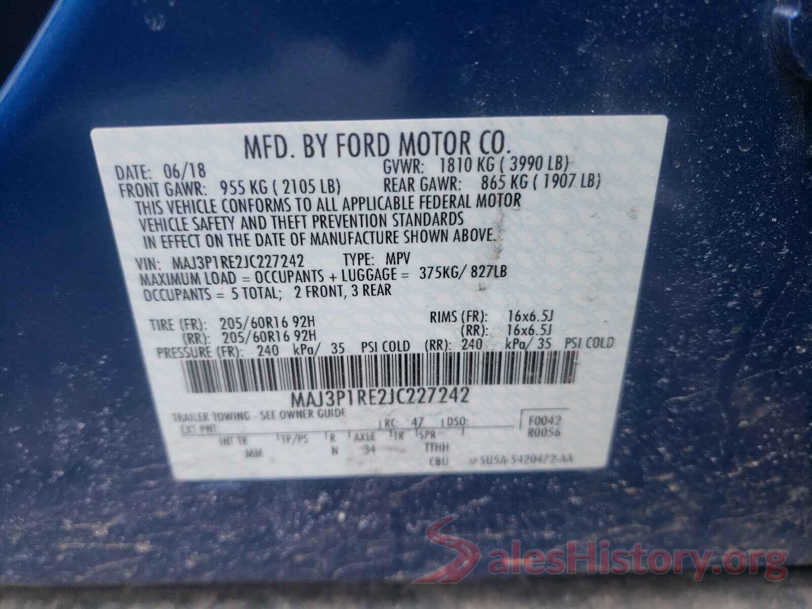 MAJ3P1RE2JC227242 2018 FORD ALL OTHER