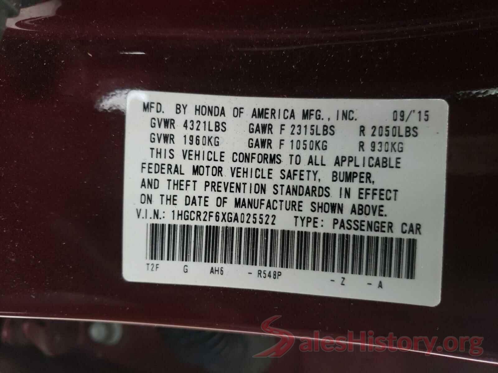 1HGCR2F6XGA025522 2016 HONDA ACCORD