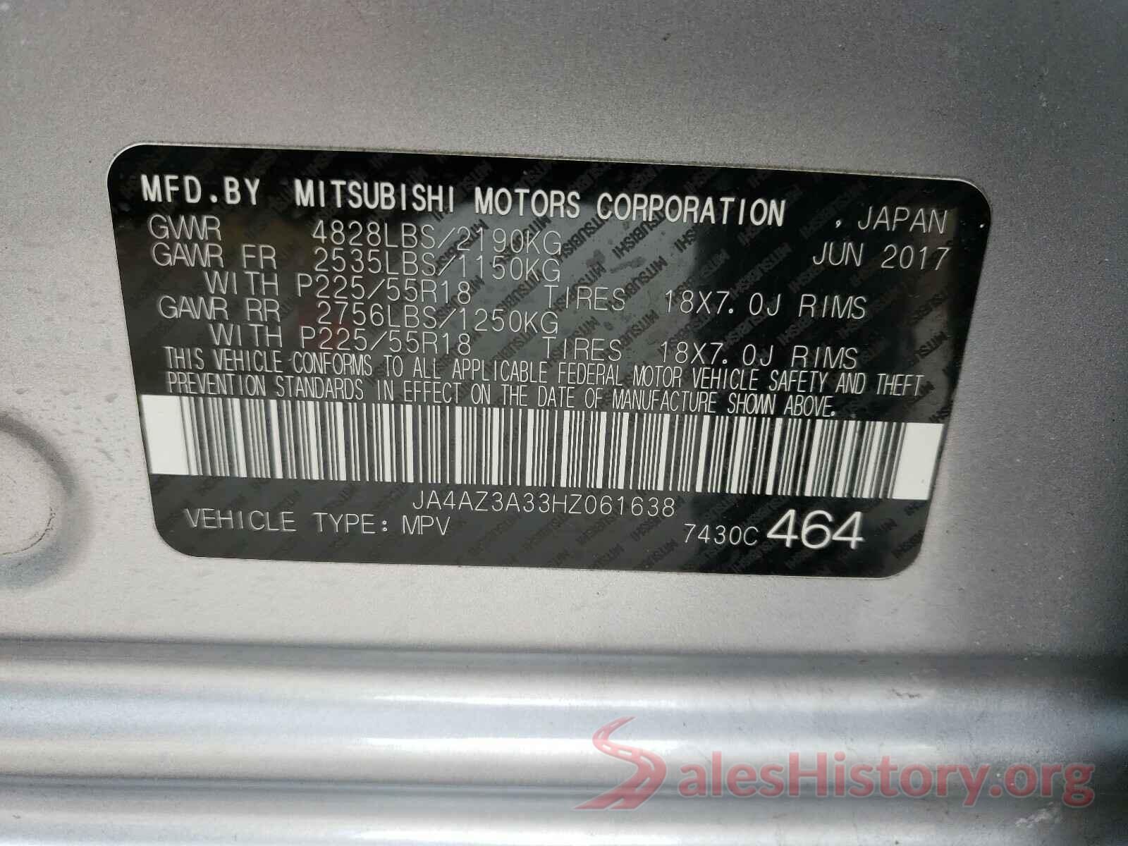 JA4AZ3A33HZ061638 2017 MITSUBISHI OUTLANDER