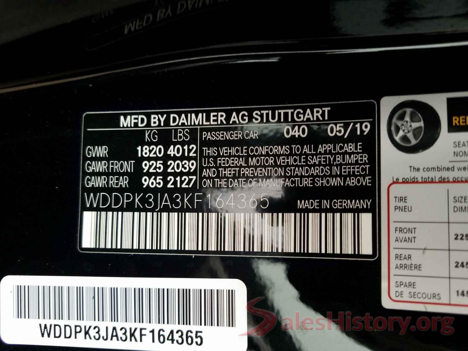 WDDPK3JA3KF164365 2019 MERCEDES-BENZ S CLASS