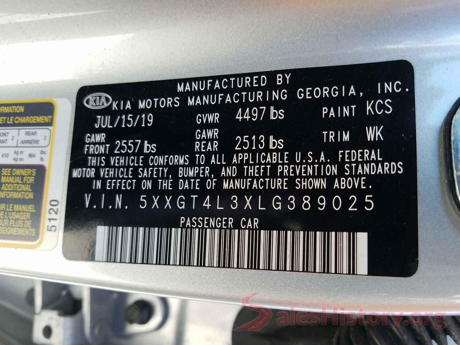 5XXGT4L3XLG389025 2020 KIA OPTIMA