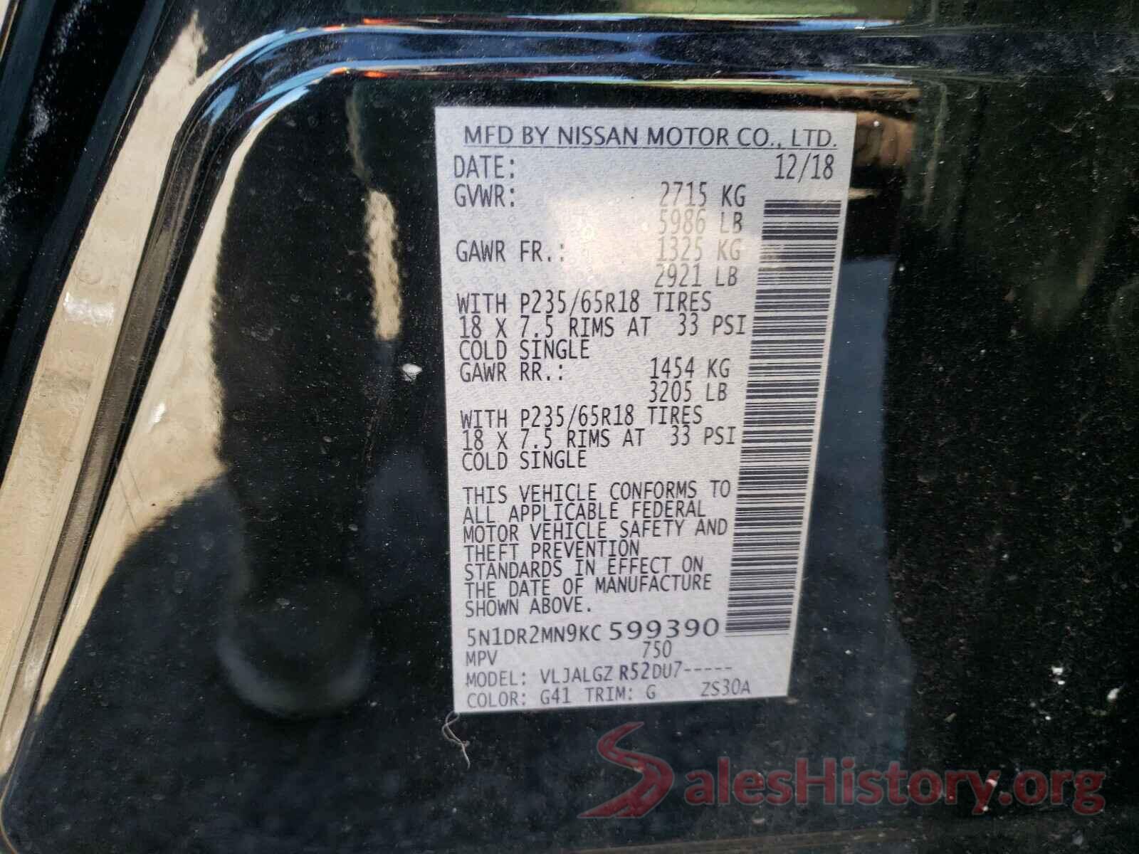 5N1DR2MN9KC599390 2019 NISSAN PATHFINDER